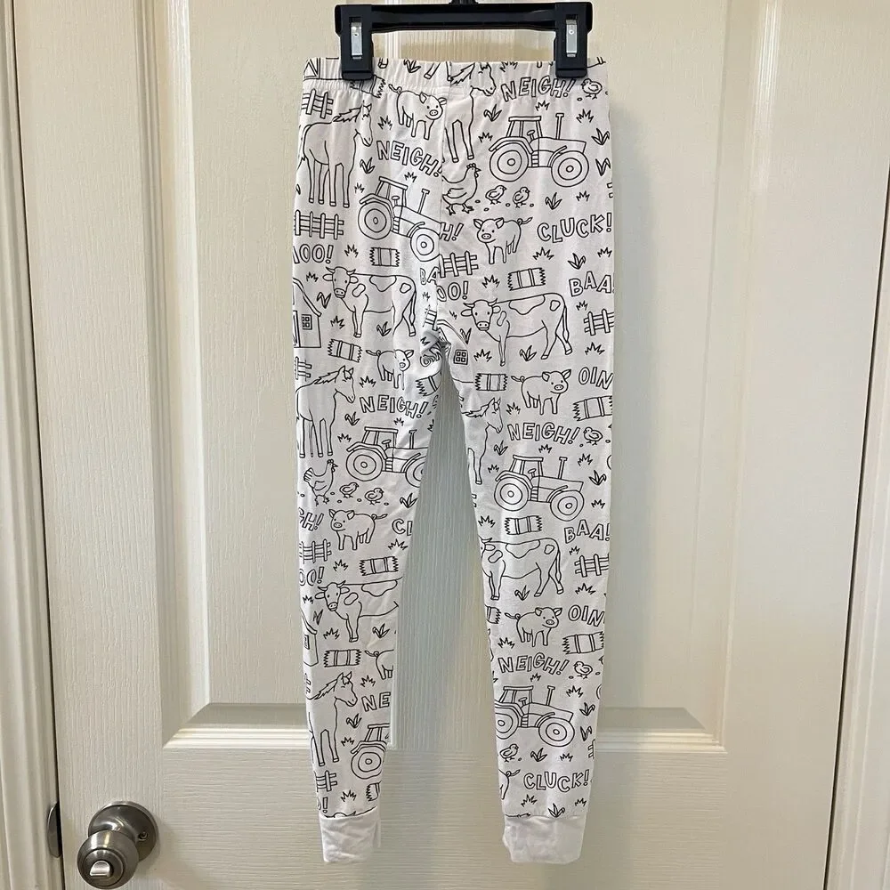Caden Lane Color Me Pajamas Farm Animals 2-Pc Bamboo Set Kids Size 7/8